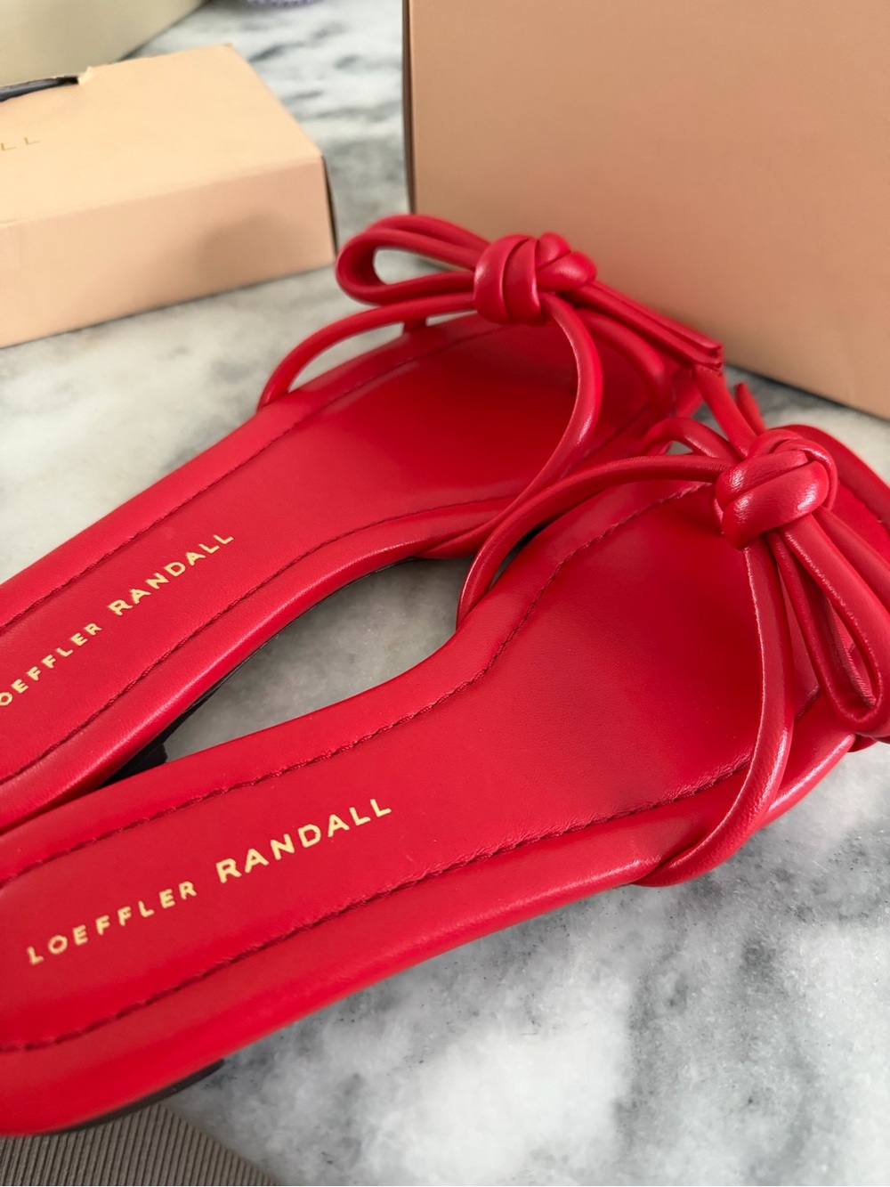 Loeffler Randall Hadley Red Knotted Leather Flat Sandals
